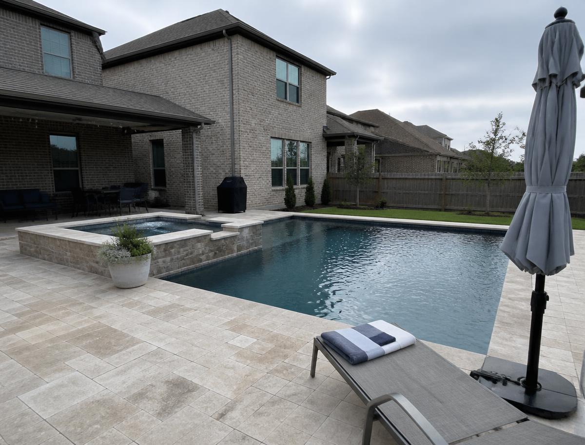 Modern Dallas pool with a raised spa